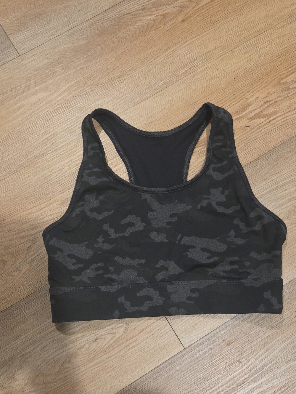 Fabletics Black Camo Racerback Sports Bra